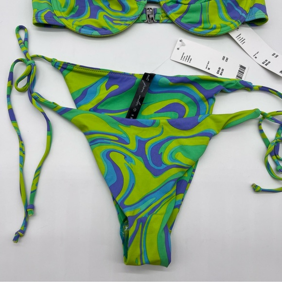 Urban Outfitters Greens/Lavender/Blue Swirl Bikini Psychedelic 60s Inspo-Size M - Picture 3 of 11